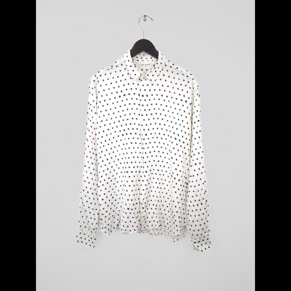 [SOLD] EXCELLENT SAINT LAURENT PARIS Men Sz 16 x 41 L White Polka Dot Shirt SLP